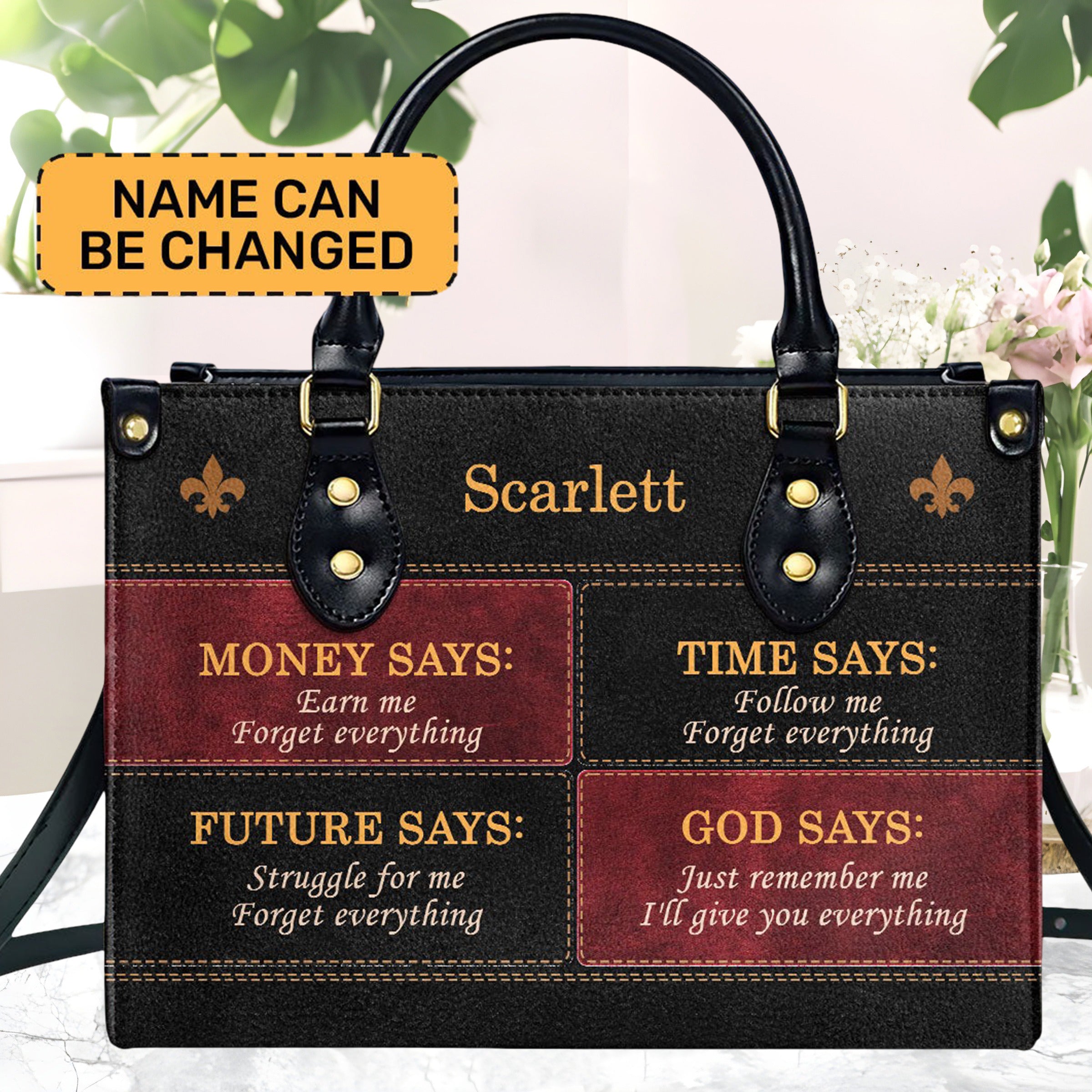 Personalized Christian Leather Handbag, God Says I’ll Give You Everything Purse, Custom Name Faith Tote Bag, Inspirational Gift BLAF52